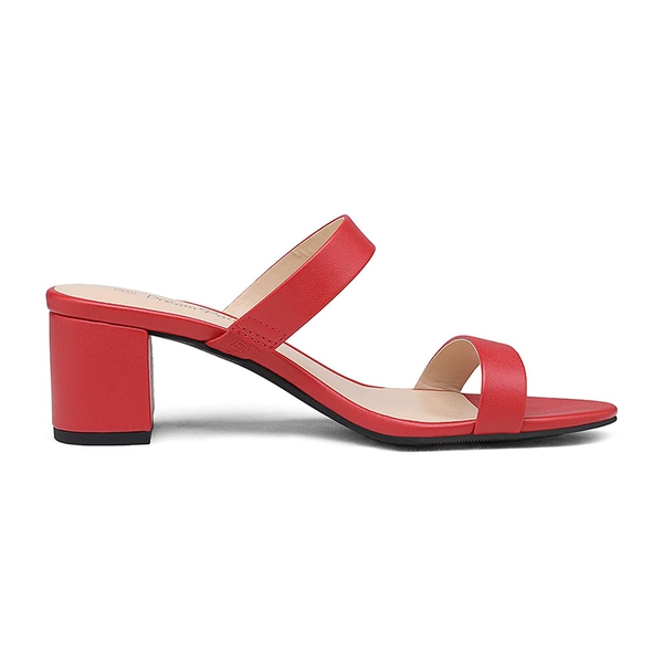 Two Strap Chunky Heel Sandals - RED PU - 1